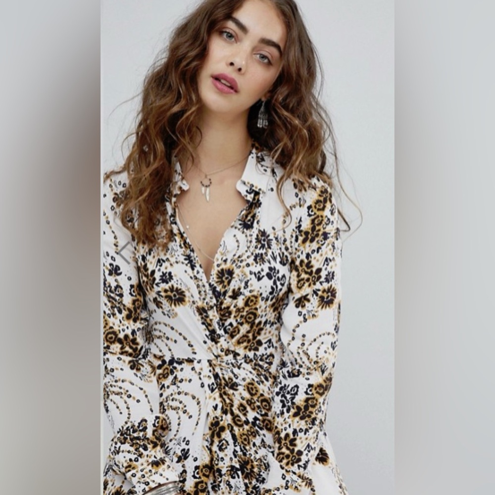 Free People Tough Love Shirt Dress Floral Midi Bohemian Floral Sz12 - Picture 3 of 16